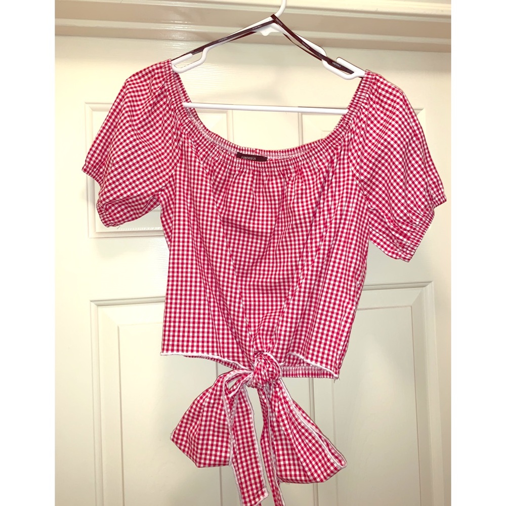 Red and White Gingham Off the Shoulder Top